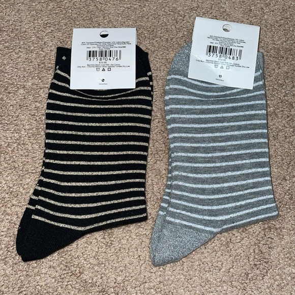 NWT LOFT Sparkly Striped Crew Socks - Black/Gold and Grey/Silver - Two Pairs - Picture 2 of 2
